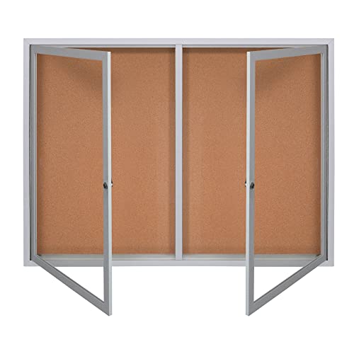 WorkPro® Enclosed Double-Door Cork Bulletin Board, 36" x 48", Aluminum Frame With Silver Finish WorkPro