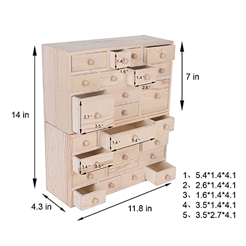 Vencer Set of 2 Wooden Countdown to Christmas Advent Calendar,Craft Storage Organizer with 24 Drawers,DIY Unfinished Wood,Apothecary Cabinet,Kids Vencer