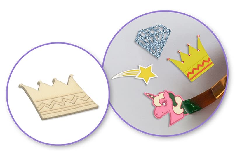 Mini Laser Cuts Wood Shape - Unicorn Princess - Unicorns, Rainbows, Stars, and More - 45 Pieces - 1'' Across Forever in Time