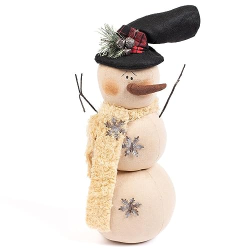Factory Direct Craft Rustic Muslin Snowman with Top Hat and Rusty Bells Primitive Fabric Snowman for Christmas Decorations and Holiday Gifting Factory Direct Craft