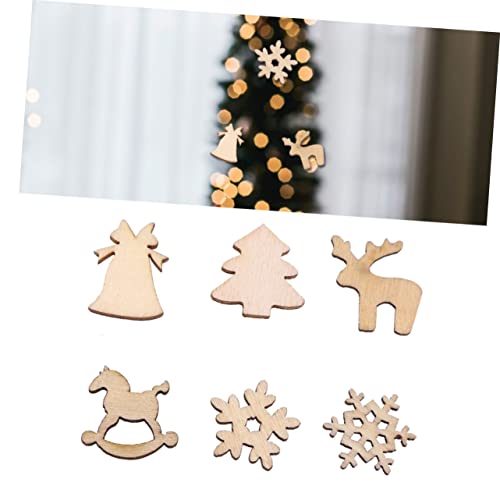 TEHAUX 100pcs Christmas Trees Xmas Tree DIY Crafts Wood Ornament House Decorations for Home Christmas Decor Unfinished Wooden Cutouts DIY Painting TEHAUX
