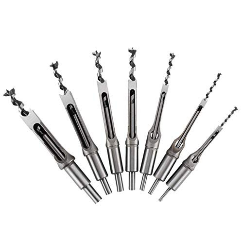 7 pcs Square Hole Mortise Chisel Drill Bit Tools 3/4" 5/8" 9/16" 1/2" 3/8" 5/16" 1/4", HSS Woodworking Hole Saw Mortising Chisel Drill Bit Set YaeKoo