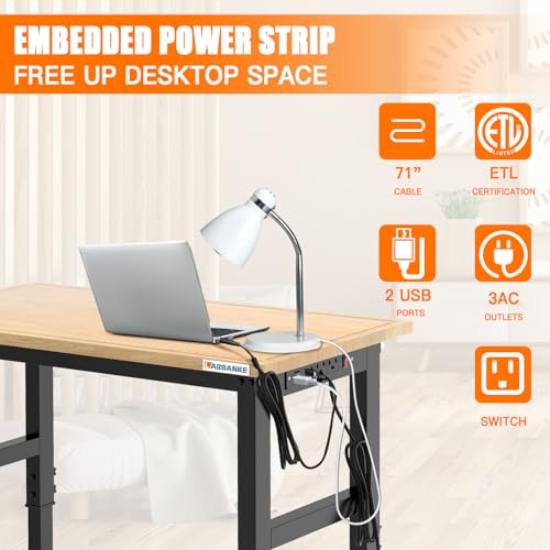 LARBANKE 48" Adjustable Workbench with Wheels,Heavy-Duty Rubber Wood Worktable with Power Outlets & Precision Scales & Foot Pads,2000 LBS Load LARBANKE