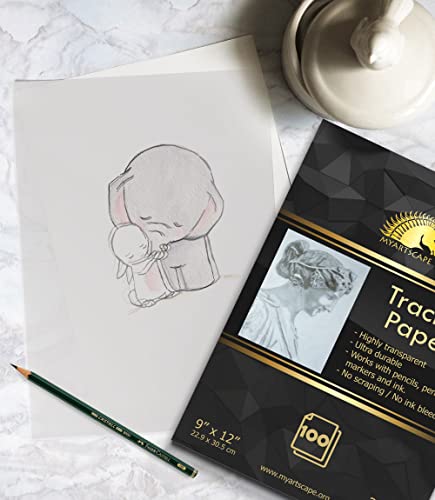 MyArtscape Tracing Paper Pad - 39lb - 9" x 12" - 100 Transparent Sheets - Artist Quality MyArtscape