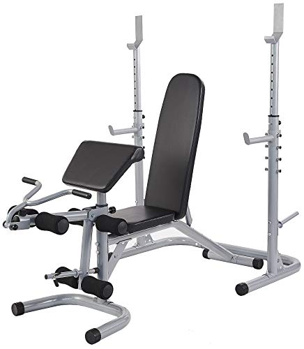 BalanceFrom RS 60 Multifunctional Workout Station Adjustable Olympic Workout Bench with Squat Rack, Leg Extension, Preacher Curl, and Weight Storage, BalanceFrom