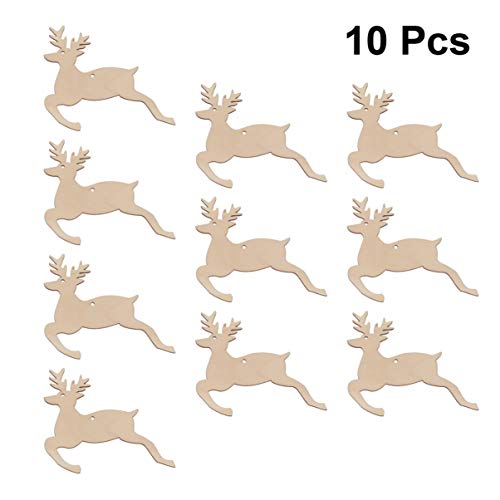 SUPVOX Wooden Chip Unfinished Wood Ornaments DIY Accessories Wood Cutouts Christmas Reindeer Wood Patches Home Bar Wedding Party 10pcs SUPVOX