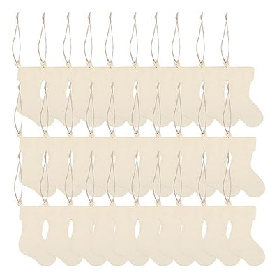 ARTIBETTER 50pcs Wooden Stocking Cutouts Unfinished Christmas Ornaments Hanging Pendant Christmas Stocking for DIY Crafts Decoration,Christmas Tree