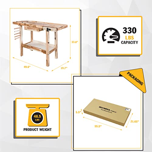 Olympia Tools 48-Inch Wood Workbench - 330 lbs Weight Capacity Wooden Workbench for Garage, Workshop and Home - Acacia Woodworking Bench Olympia Tools