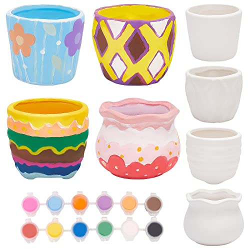 WEBEEDY 4 Sets Ceramic Paint Kit Ceramic Succulent Planters Pots to Paint Figurines Paint Craft Kit Paintable Ceramics Pottery Painting Kit for Kids WEBEEDY