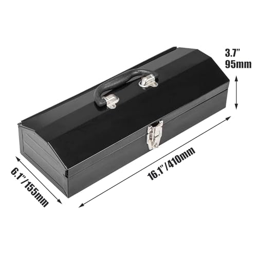 Torin ATB102B 16" Hip Roof Style Portable Steel Tool Box with Metal Latch Closure, Black Torin