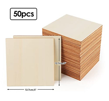 ilauke 5"x 5" Wooden Squares for Crafts, 50 Pcs Unfinished Wood Pieces Blank Balsa Wood Sheets for Crafts Wood Burning Painting Staining Wood