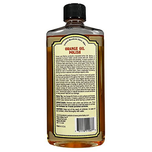 PARKER & BAILEY ORANGE OIL POLISH - Natural Orange Scented Wood Cleaner & Furniture Polish, Cleans, Renews, Restores & Rejuvenates Wood Surfaces, Parker & Bailey