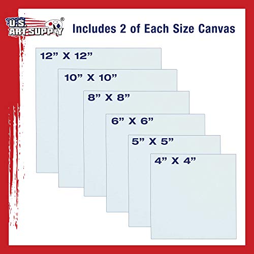 U.S. Art Supply Square Variety Assortment Professional Artist Quality Acid Free Canvas Panels 12-Total Panels (2-EA: 12x12, 10x10, 8x8, 6x6, 5x5, U.S. Art Supply