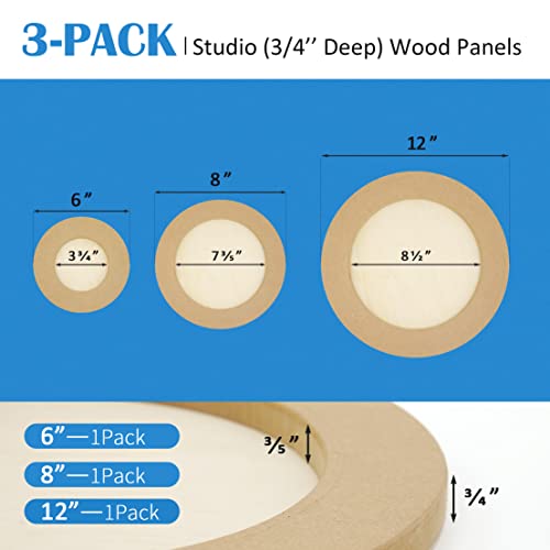 Falling in Art Unfinished Round Birch Wood Panels Kit for Painting, Wooden Canvas 3 Pack of 6, 8", and 12" Studio 3/4" Deep, Cradle Boards for Falling in Art