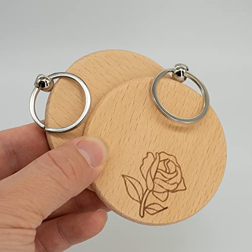 3 Inch Big Round Wood Engraving Blanks Wood Blanks Blank Wooden Key Tag with Keychain (5 PCS) TFoRibbon
