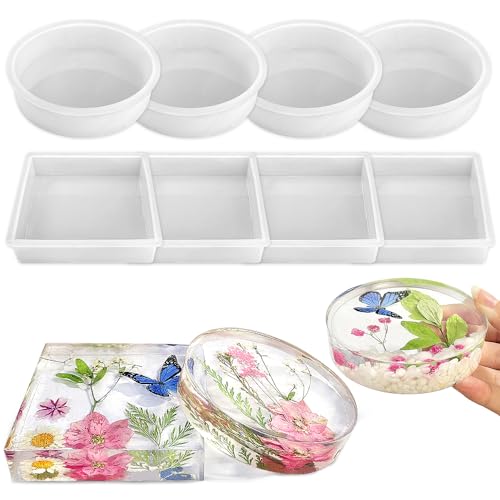 RESINWORLD 8 Pack Deep Coaster Molds, Square Round Coaster Resin Molds, Small Coaster Silicone Molds for Resin Casting, for Flower Bouquet ResinWorld