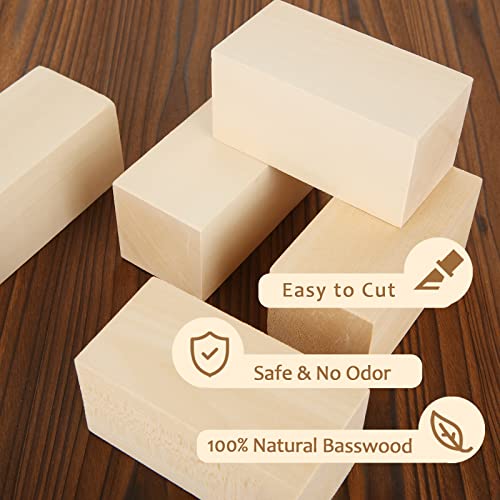 ABuff 10 Pack Basswood Carving Blocks 4 X 2 X 2 Inch Wood Blocks for Carving, Basswood for Wood Carving Wood, Unfinished Wood Blocks for Beginner ABuff