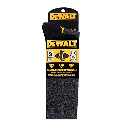 DEWALT 3 Pair Everyday Cotton Blend Work Crew Sock (Black),10-13 DEWALT