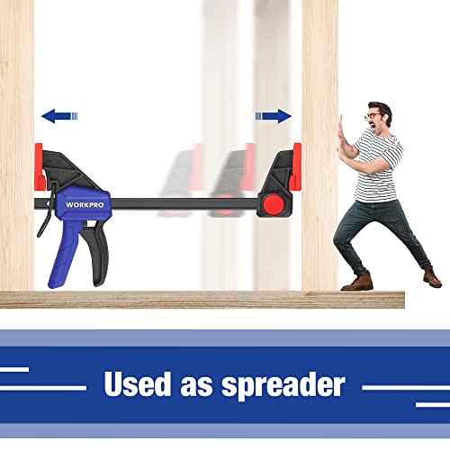 WORKPRO Bar Clamps for Woodworking, 6-Pack One-Handed Clamp/Spreader, 6-Inch (4) and 12-Inch (2) Wood Clamps Set, Light-Duty Quick-Change F Clamp WORKPRO