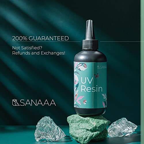 UV Resin 200g/7oz One Minute Fast Curing Clear Hard Type for Polymer Clay Seal, Tumbler, Pen, DIY Earring Pendant Jewelry Making SANAAA