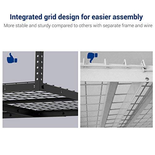 FLEXIMOUNTS 2-Piece Overhead Garage Storage Rack Set w/Hooks Adjustable Ceiling Storage Racks, 96" Length x 48" Width x 40" Height, 2 Sets, Black FLEXIMOUNTS