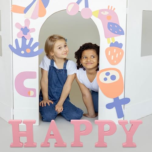 AOCEAN 6 Inch Pink Wood Letters Unfinished Wooden Letters for Wall Decor Decorative Standing Letters Slices Sign Board for Crafts Christmas AOCEAN