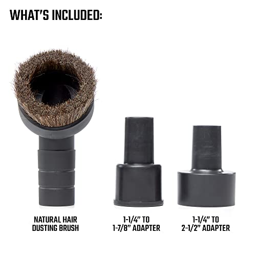 CRAFTSMAN CMXZVBE38785 1-1/4 in. Natural Hair Dusting Brush Wet/Dry Vac Attachment with 1-7/8 in. and 2-1/2 in. Adapters Craftsman