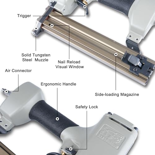 Woodpecker 14 Gauge Pneumatic Concrete Nail Gun ST38H with Safety Lock, 3/4-Inch to 1-1/2-Inch Length Air Power Concrete T Nailer Heavy Duty Concrete KAMSIN
