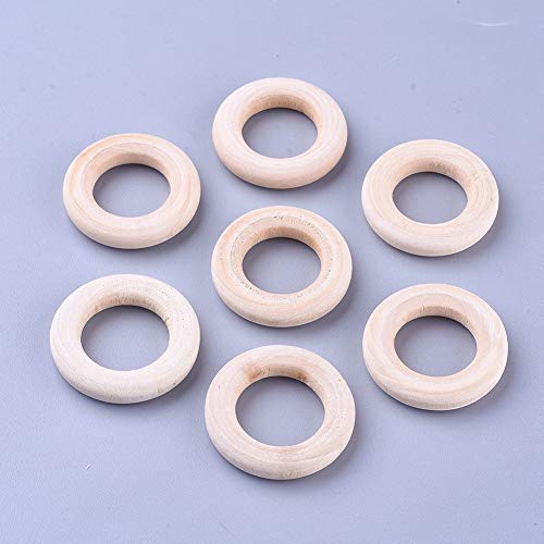 Craftdady 100Pcs Natural Wood Rings Unfinished Solid Wooden Circles 1-1/5 Inch (30mm) Ring Pendant Connectors for Craft Jewelry Making Craftdady