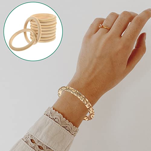 10pcs Wood Bangle Bracelets Unfinished Natural Round Wooden Ring for DIY Craft Project Making Yardwe