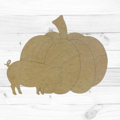 Pumpkin with Pig, Fall Shape, Unfinished Wood Cutout, Paint by Line Build-A-Cross