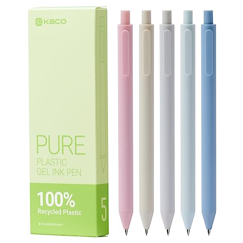 Kaco Eco Friendly Gel Ink Pens 5 Pieces 0.5mm Fine Point Black Ink Pen Set Retractable Office School Supplies Kaco