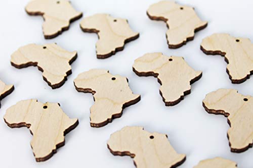ALL SIZES BULK (12pc to 100pc) Unfinished Wood Laser Cutout AFRICA Dangle Earring Jewelry Blanks Charms Shape Crafts Made in Texas Texan Wood Crafts