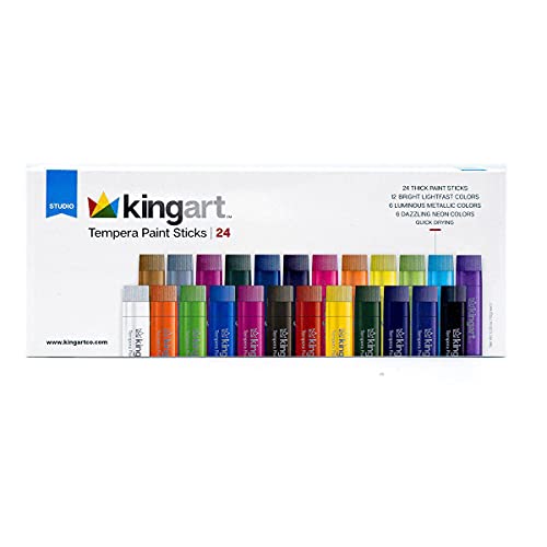 KINGART 575-24 TEMPERA PAINT Sticks, Set of 24 Rich Colors, Solid Tempera Paint for Kids, Super Quick Drying, Non-Toxic, Work Great on Paper, Canvas, KINGART