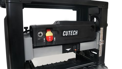 Cutech 40600H 13-Inch Spiral Cutterhead Benchtop Planer with 26 Tungsten Carbide Inserts, Single Speed Feed Rate, Snipe Minimizer, and Board Return CUTECH