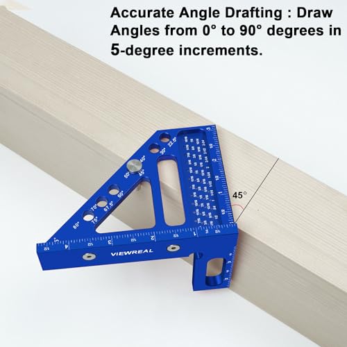 3D Multi-Angle Aluminum Alloy Woodworking Square Ruler, 22.5-90 Degree Protractor, High Precision Miter Triangle Ruler for Engineers, Carpenters, and ViewReal