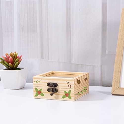 Useekoo 2Pcs Small Wooden Box with Hinged Lid, 3.5'' x 3.5'' x 1.8'' Unfinished Wood Gift Box with Glass Lid, Small Wooden Jewelry Box for DIY and Useekoo