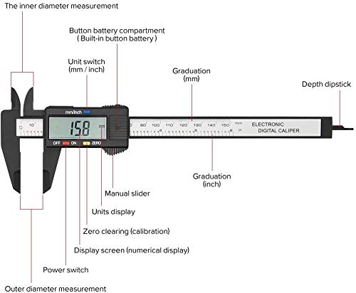 Digital Calipers,Electronic Digital Calipers,YKLSXKC LCD Screen displays 0-6"Caliper Measuring Tool,inch and Millimeter Conversion, Suitable for YKLSXKC