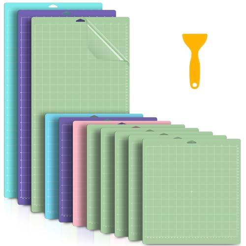 Soaoo 11 Pcs Cutting Mat Variety for Crafts Machine 12'' x 12'', 24'' x 12'' Gridded Quilting Cut Mats Strong Standard Light Adhesive Cutting Mats Soaoo