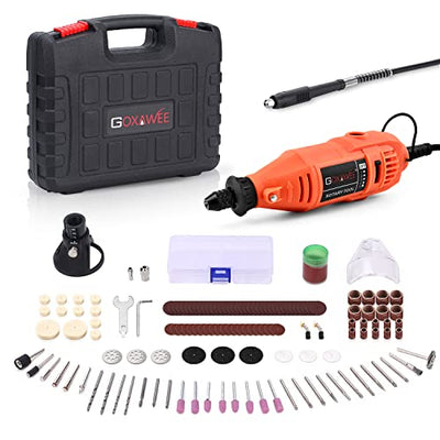 GOXAWEE Rotary Tool Kit with MultiPro Keyless Chuck and Flex Shaft - 140pcs Accessories Variable Speed Electric Drill Set for Handmade Crafting