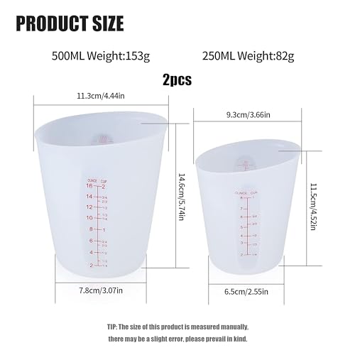 wugongshan 2 Pcs 250 ml/500 ml Silicone Measuring Cups, Silicone Reusable Mixing Pouring Measure Cups, Melt Stir Squeeze & Pour Measuring Cups for wugongshan