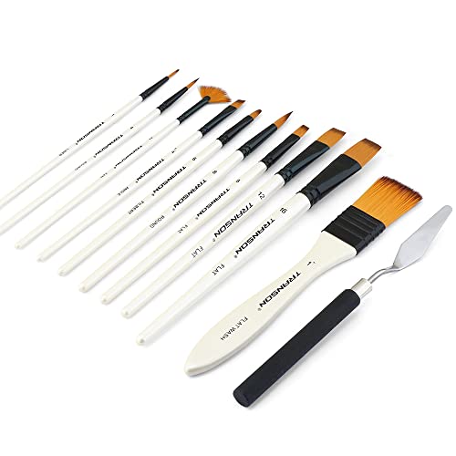 Transon Paint Brush Kit 10pcs Art Brushes and 1 Paint Spatula with Brush Case TRANSON