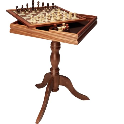 VEVOR 3-in-1 Chess Checkers Backgammon Table Set, 18 Inch Premium Wooden Chess Table, Deluxe Combo Game Table Furniture Set, Chess Set Board Game VEVOR