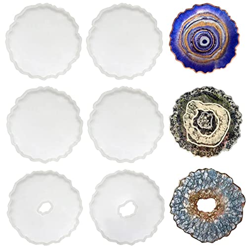 RESINWORLD 8 Pack Thick 4 inches Resin Coaster Molds Set + 6 Pack Geode Coaster Molds for Resin ResinWorld