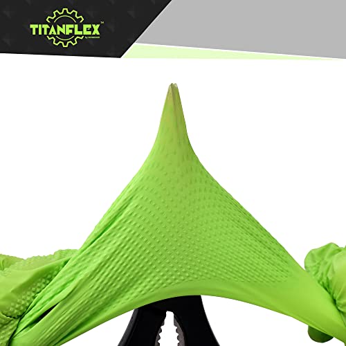 TITANflex Thor Grip Heavy Duty Green Industrial Nitrile Gloves, 8-mil, Medium, Box of 100, Latex Free, Raised Diamond Texture Grip, Powder Free, Food TITANflex