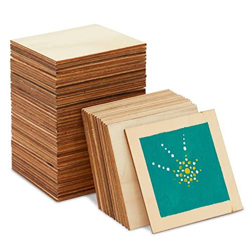 60 Pack Unfinished Wood Pieces 3x3 Inch, Blank Wooden Squares for Crafts, Cutout Tiles for DIY Coasters, Painting, Engraving Juvale