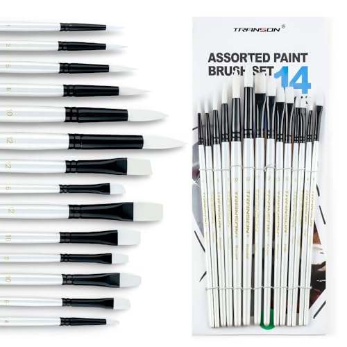 Transon 14pcs Art Painting Brush Set for Acrylic, Watercolor, Gouache, Oil and Hobby Painting White Color TRANSON