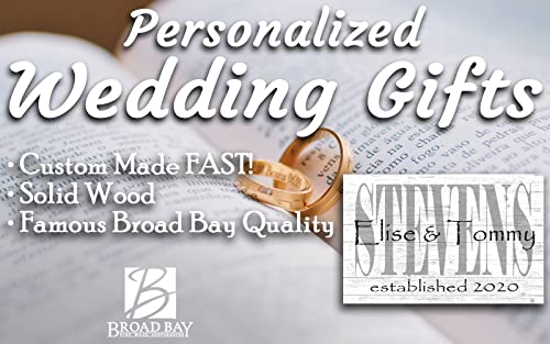 Family Name Sign with Established Date PERSONALIZED Wedding Gift For Couple EST. Date - SOLID WOOD - 16.5" X10.5" (Names & Est. Date) Broad Bay