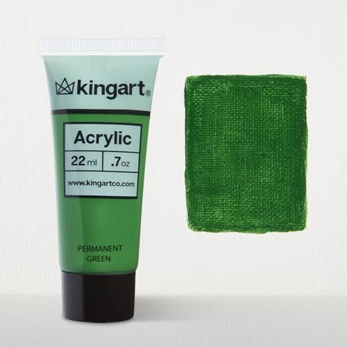 KINGART 500-129 PRO Artist Quality Permanent Green Acrylic Paint, 22ml (0.74oz) Tubes, 3 Pack - Set (66ml Total), Permanent Green KINGART