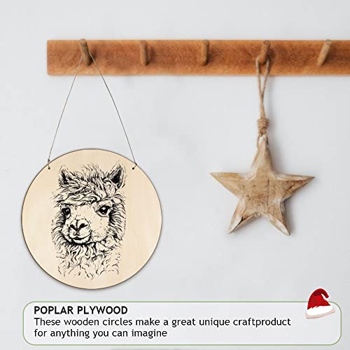 FSWCCK 8 PCS 12 Inch Blank Wood Circles for Crafts, Unfinished Wood Slices Front Door Decor Round Wooden Hanging Sign with Twine for DIY Crafts FSWCCK